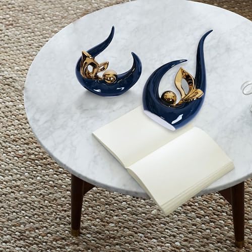 2 PCS Navy Blue Gold Home Decor Accent Ceramic Statue Abstract Sculpture Centerpieces Mid Century Modern Decor for Tables Coffee Table top Decorations for Living Room Desktop Shelf Dining Room Kitchen - Image 6