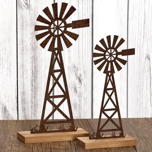 Tandefio 2 Pcs Farmhouse Windmill Table Top Country Decor, Metal Rustic by Tandefio