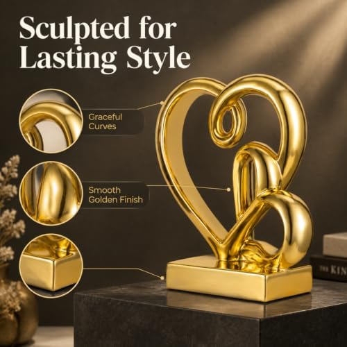 Anniversary Wedding Couples Gift Gold Hearts Resin Statue Decor - Image 3