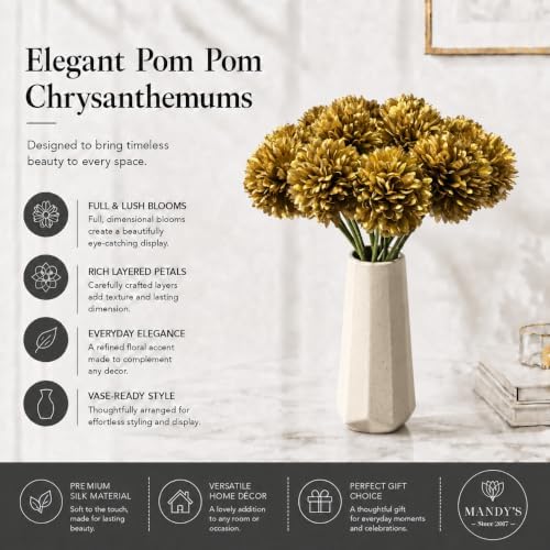 Mandy's 12pcs Artificial Gold Ball Chrysanthemum Flowers - Image 2