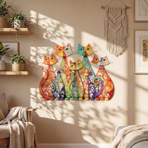 Wesiti Metal Cat Wall Art Decor Colorful Sculptural Mid Century 13.78x10.7 - Image 4