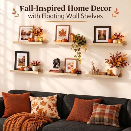 upsimples Floating Shelves for Wall Decor Storage, Natural, 6Pcs, 15.7'' - Image 5