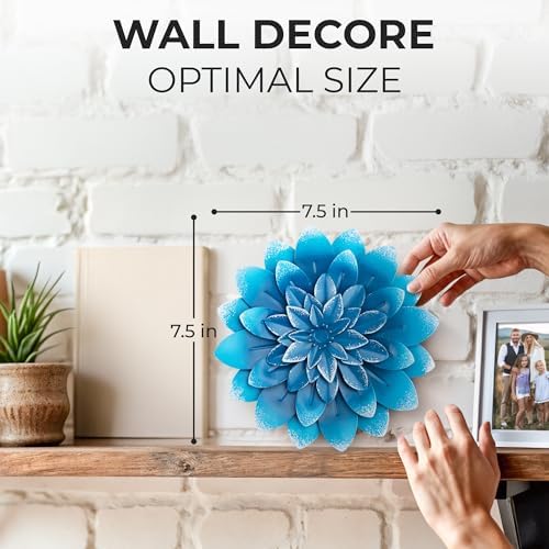Succulent Metal Flowers Wall Decor - 3D Metal Wall Decor, Flower Art, Blue - Image 2