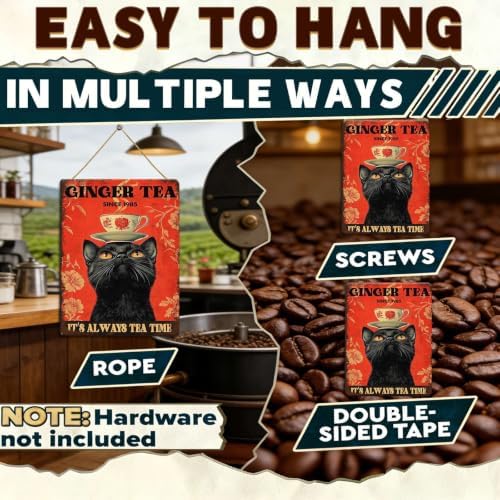 Funny Black Cat Tin Sign Ginger Tea It'S Always Tea Time Metal Sign Wall Decor For Home Cafe Bar Kitchen Poster 12x16 Inch - Image 6