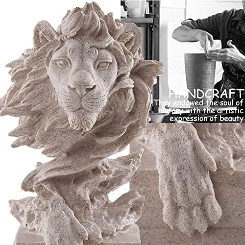 H&W Sandstone Lion Statue, The King of Beasts, Collectible Figurines - Image 6