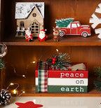 Christmas Wood Book Stack, Christmas Tiered Tray Decor, Peace on Earth Mini Faux Decorative Books with Pine Berry, Farmhouse Book Decor for Home Table Mantle Shelf - Image 6