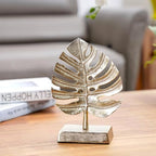MyGift Brass Tone Metal Palm Leaf Modern Art Sculpture Decor, Monstera Plant Statue - Handcrafted in India - Image 4