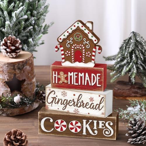 Marsui 4 Pcs Christmas Gingerbread House Decorations Wooden Table Signs - Image 4