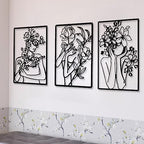 CHENGU 3 Pieces Metal Minimalist Abstract Woman Wall Art Line Drawing Wall Art Decor Single Line Female Home Hanging for Kitchen Bathroom Living Room by CHENGU