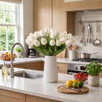 White Artificial Tulips, 20 Pcs PU Real Touch Faux Flowers - Image 5