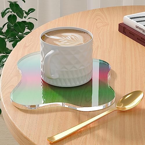 Acrylic Coaster Decorative Plates, Irregular Bar Drink Coaster, Clear Cloud Shape Coffee Cup Coaster, Perfect for Tabletop Protection and Accessories Display.(Iridescent) by Leadiy