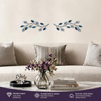 sxnzequnze 2 Set Metal Tree Leaf Wall Art for Home Decor Living Room Bedroom Dining Room Bling Rhinestone, 3D, Iron Branch Hanging Leaf Sculpture Art Pieces -Navy blue 16.5in*6.7in - Image 5
