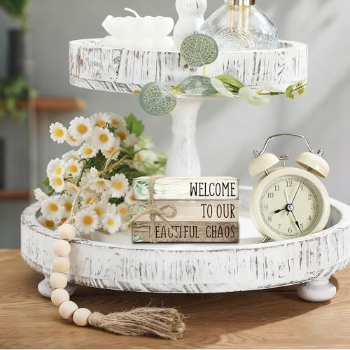 Ycyfckdr Decorative Wood Book Stack for Home, Welcome to Our Beautiful Chaos, Rustic Table and Living Room Bookshelf Farmhouse Decor (L68) - Image 4