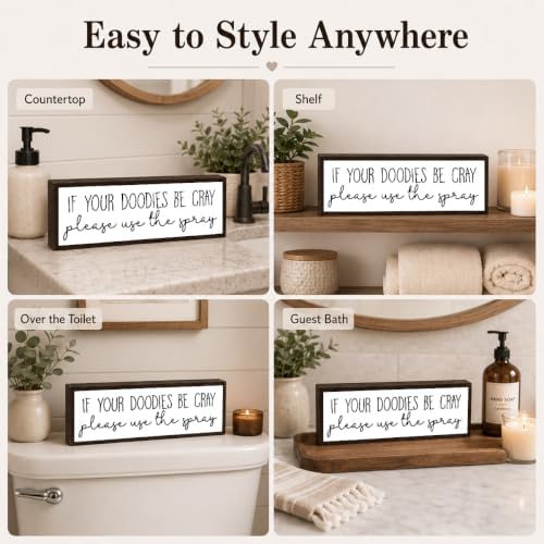 Funny Bathroom Wood Sign, If Your Doodies Be Cray Please Use the Spray, Funny Farmhouse Bathroom Wall Decor, Farmhouse Solid Wood Sign for Restroom, Rustic Bathrooms Decor Gift, 9.5 x 3.1 Inches - Image 3