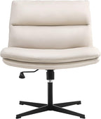 EMIAH Armless Office Desk Chair No Wheels PU-Padded Vanity Mid-Back Ergonomic by EMIAH