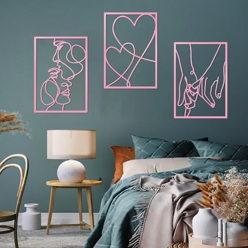 ESTART 3 Pcs Metal Minimalist Line Wall Art, Love Heart Metal Wall Decor - Image 3