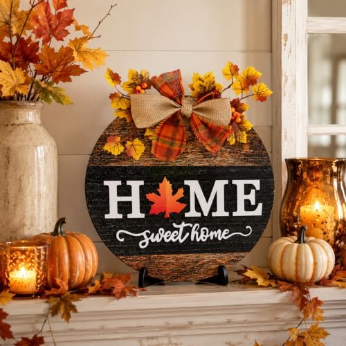 Interchangeable Welcome Sign for Front Door with 4 Seasonal Wreath and 14 Changeable Icons, Home Sweet Home for Spring Summer Fall Winter All Seasons Holiday, Rustic Round Wood Wreath Door Decoration - Image 5