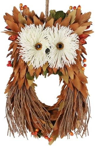 winemana Fall Wreaths for Front Door, 14 Inch Handmade Owl Wreath by winemana