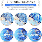 Queekay House Warming Gifts New Home Farmhouse Coasters Set of 6, Blue - Image 4