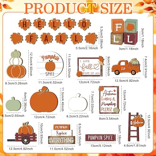Maitys 21pcs Fall Tiered Tray Decor Set, Hello Fall Thanksgiving Pumpkin Wooden Signs Gnome Truck Wood Maple Leaf Garland Rustic Farmhouse Table Centerpieces for Autumn Thanksgiving Kitchen Home Decor - Image 3