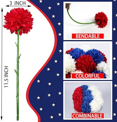 Tinsow 12PCS Patriotic Artificial Flower Memorial Faux Bouquet 4th of July - Image 3