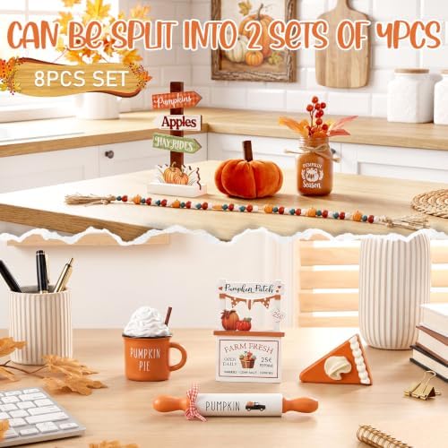 Fall Decorations for Home Indoor, 8Pcs Farmhouse Fall Tiered Tray Decor Set - Image 4