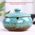 Lependor Ceramic Ashtray with Lids, Windproof, Cigarette Ashtray for Indoor or Outdoor Use，Ash Holder for Smokers,Desktop Smoking Ash Tray for Home Office Decoration - Blue - Image 2