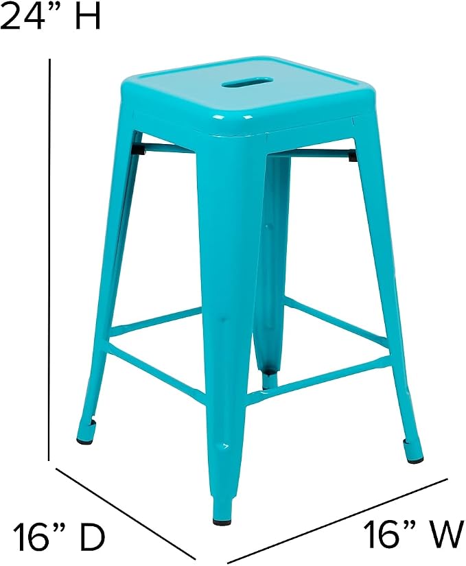 Flash Furniture Lily 24" High Metal Counter-Height, Indoor Bar Stool in Teal - Image 3