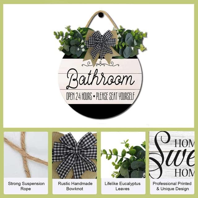 Bathroom Decor,Bathroom Open 24 Hours Please Seat Yourself Sign,Rustic Round Wooden Wreath Sign,Modern Farmhouse Home Accent For All The Seasons - Image 6