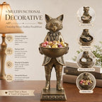 Home Decor Gift 12.6 Inch Vintage Fox Statue with Bowl, Resin Fox Figurine Serving Tray, Multifunctional Key Candy Purse Holder Bowl, Jewelry Dish Ring Holder, Desktop Tabletop Art Decor - Image 4