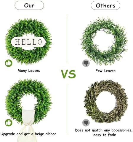 DDHS Large Boxwood Wreath Front Door 24'' Artificial Spring Wreaths for Front Door Farmhouse Wedding Green Year Round Indoor Outdoor for Summer Wreath st Patrick's Day Decoration -(Hello Sign) - Image 5