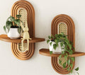 Floating Shelves for Wall, Boho Home Wall Decor,Rattan Plant Shelf Set of 2, Mid Century Small Decorative Shelf, Natural Wood Shelves for Living Room,Bedroom,House,Office (Walnut) by Hongsane