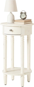 HOMPUS Round End Table with Drawer, Tall end Table with Open Shelf, Farmhouse - Image 8