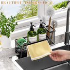 Kitchen Soap Dispenser Set with Sponge Holder and Towel Rack, 17OZ Glass Bottle, Hand and Dish Soap Dispenser Set, Non-Slip Silicone Pad, Brush Holder, Kitchen Sink Caddy Organizer Countertop (Green) - Image 4