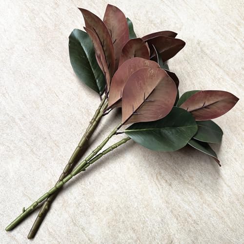 Artificial Magnolia Leaves Plant, Fake Branches 18.5 Inch 3D Plastic Leaf Greenery Bushes Faux Simulation Shrubs Stems Twigs for Home Garden Decor Vase Office Wedding Party DIY Decoration Green 2 Pack - Image 3