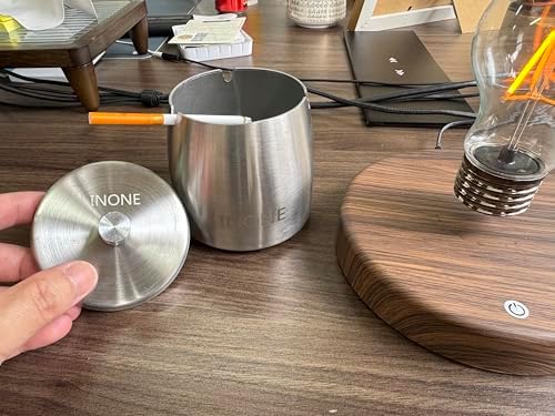 INONE Extra Large Ashtray with Lid for Cigarette, Stainless Steel Smokeless Odorless Windproof Ash tray for Home Office Tabletop Outside Patio Outdoor Balcony(4.72''x3.93''x4.33'') - Image 6