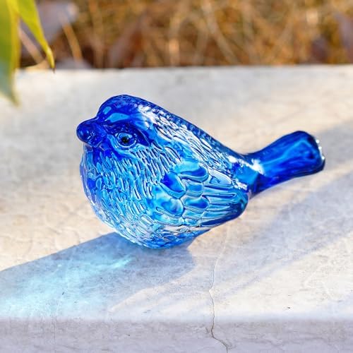 2 Pcs 3 Inch Blue Blown Glass Bird Figurines Miniature Decor - Image 4
