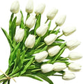 ONLY ART Artificial Cream Tulips 20 Pcs – 13.5 Inch PU Faux Flowers with Bendable Stems for Home Décor, Wedding Centerpieces, DIY Floral Arrangements, New Year and Valentine's Day by ONLYART