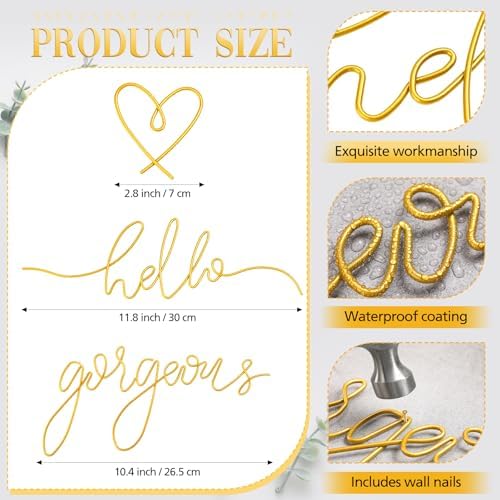 Hicarer Metal Hello Gorgeous Wall Art Minimalist Gold Wall Decor - Image 2