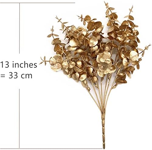 Artificial Gold Plants Decorations, Fake Plastic Golden Eucalyptus Shrubs Faux Simulation Foliage for Christmas Wedding Party Indoor Hotel Hall Home Table Centerpieces DIY Decor Planting Filler 2 Pack - Image 5