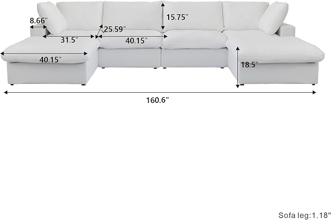Cloud Modular Sectional Sofa Couch, Oversized U Shaped Couch 6 Seater - Image 2