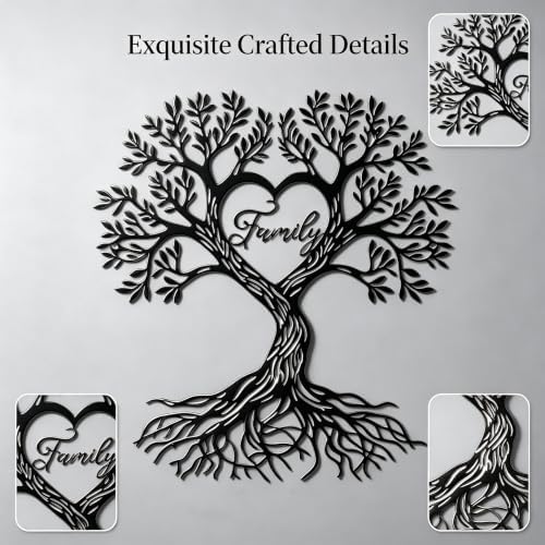 Tree of Life Metal Wall Decor Art Black Heart Family for Living Room - Image 4