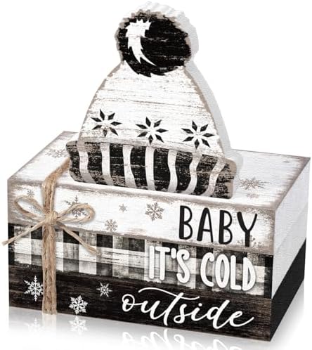 Geelin 4 Pcs Winter Cozy Table Decoration Wooden Book Stack Sign by Geelin