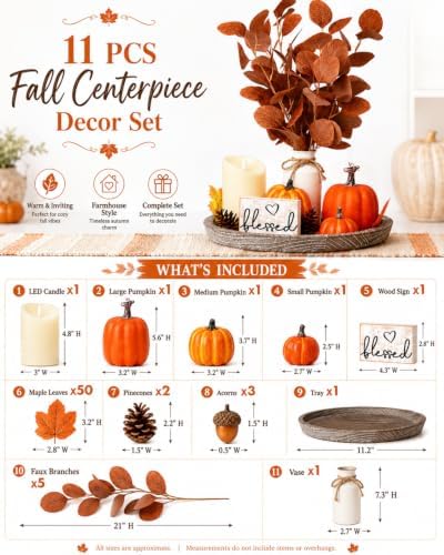 11 Pcs Fall Decor Tray Set, Rustic Farmhouse Decor Centerpieces for Tables - Image 5