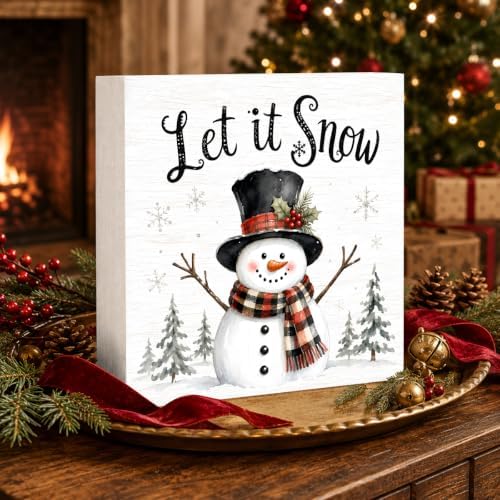 Christmas Decorations Winter Snowman Let It Snow Wood Box Sign - Image 3