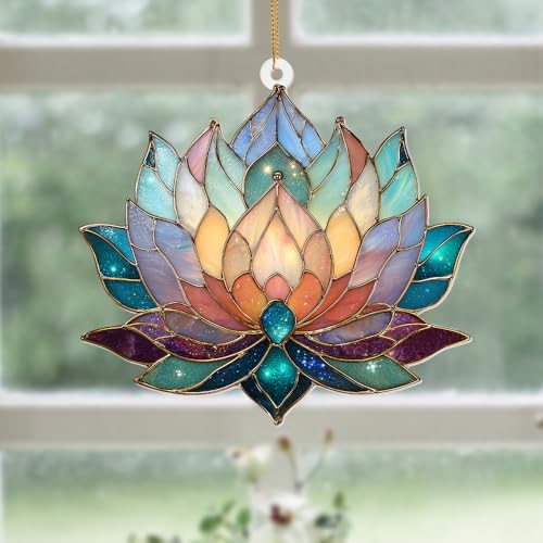 Lotus Stained Glass Acrylic Ornament – Colorful Lotus Flower Suncatcher for Windows, Christmas 2026 Ornament, Holiday & Spiritual Home Décor, Unique Handmade Gift(Sun-24) - Image 3