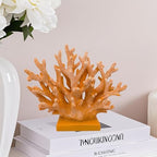 5.8" H Orange Coral Decor - Resin Coral Statue, Nautical Decor for Home, Bedroom, Bathroom, Living Room, Ocean Themed Cabinet Shelf Tabletop Decoration - Image 2