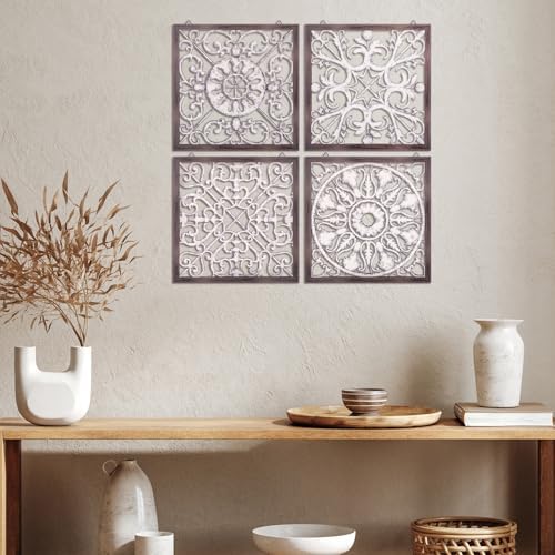 Tatuo 4 Pcs Wood Wall Decor Farmhouse Panels Rustic, Square, Brown, White - Image 5