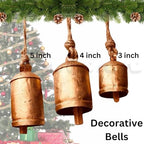 Rustic Harmony Cow Bells Decorative Set of 3 Christmas Bell Large Vintage Golden Cow Bell Brass Coated Country Bells Wall Hanging Cowbell Lucky Charm (3"-4"-5") - Image 2