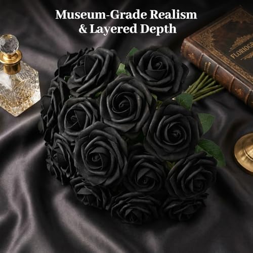JOHOUSE 30PCS Black Faux Roses, Gothic Artificial Flowers Decor - Image 3